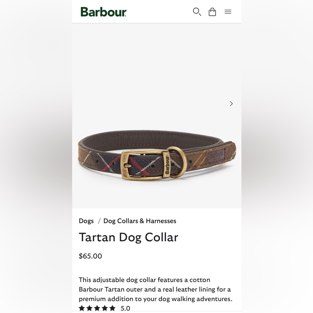 Barbour Plaid Dog Collar with Brass Buckle - NWOT